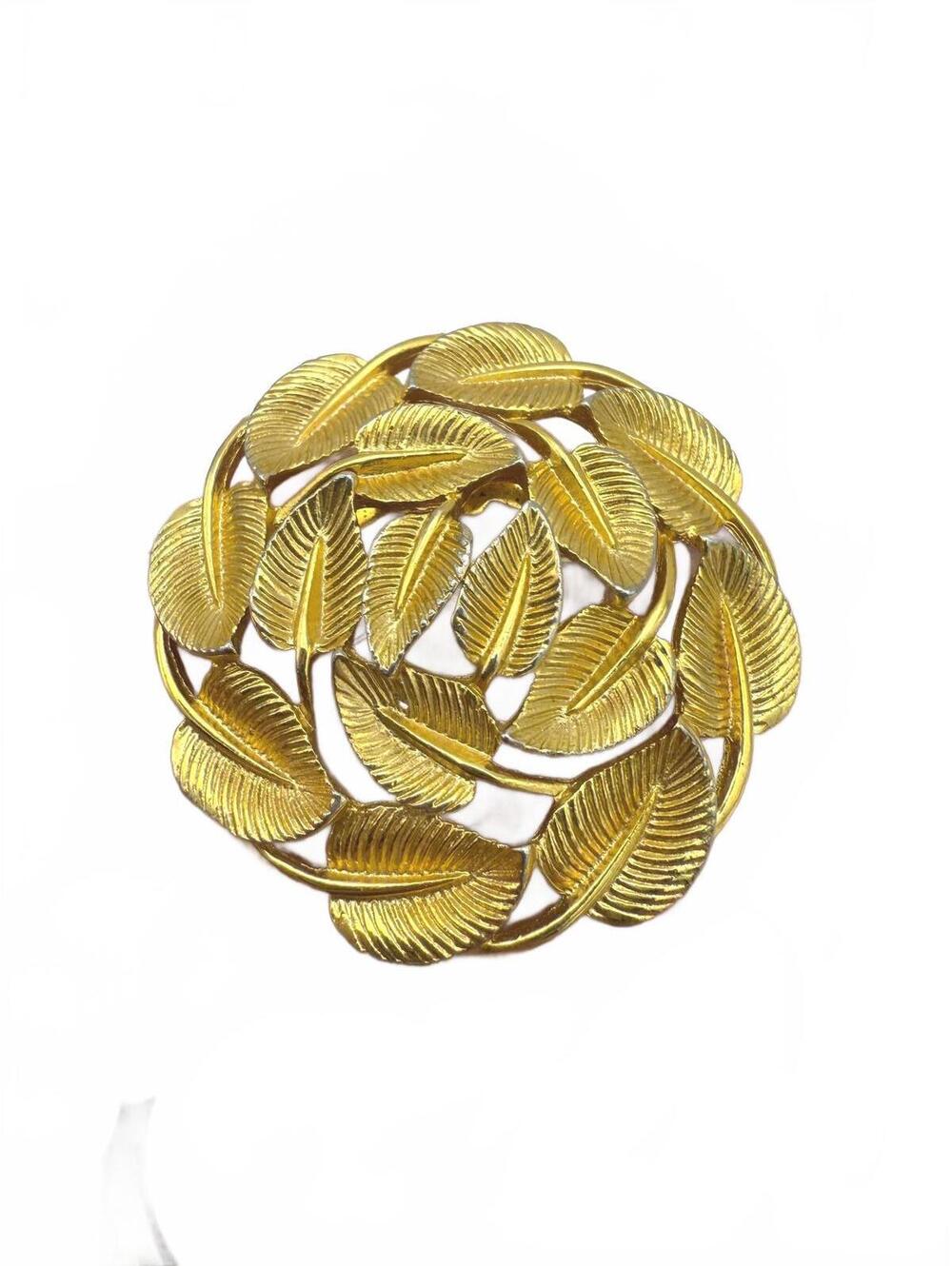Vintage Gold Tone Leaf Cluster Brooch Pin